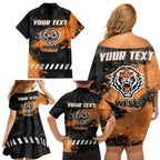Personalized Wests Tigers Rugby Family Matching Off Shoulder Short Dress and Hawaiian Shirt Tiger Mascot - Sporty Splash Art Style