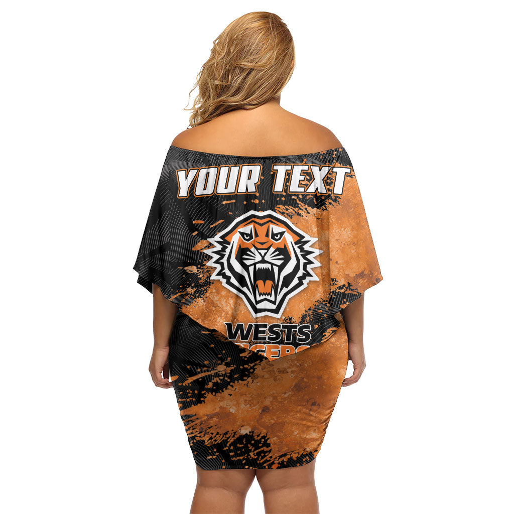 Personalized Wests Tigers Rugby Family Matching Off Shoulder Short Dress and Hawaiian Shirt Tiger Mascot - Sporty Splash Art Style