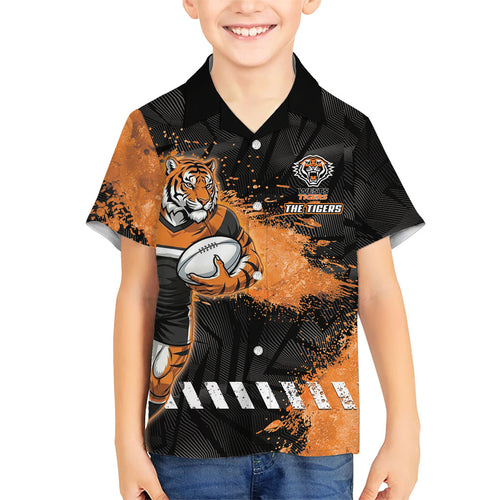 Personalized Wests Tigers Rugby Family Matching Off Shoulder Short Dress and Hawaiian Shirt Tiger Mascot - Sporty Splash Art Style