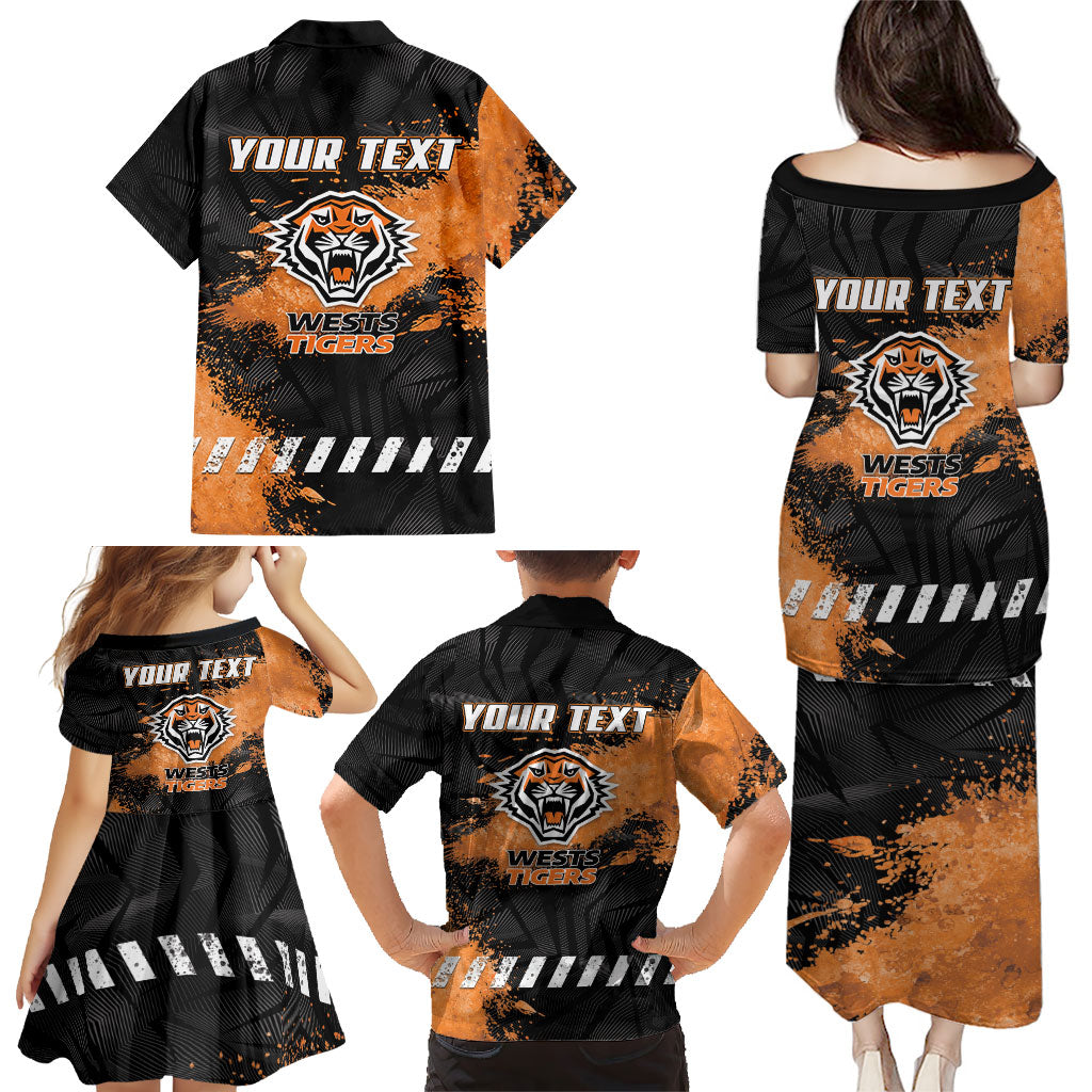 Personalized Wests Tigers Rugby Family Matching Puletasi and Hawaiian Shirt Tiger Mascot - Sporty Splash Art Style