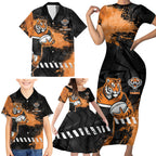 Personalized Wests Tigers Rugby Family Matching Short Sleeve Bodycon Dress and Hawaiian Shirt Tiger Mascot - Sporty Splash Art Style