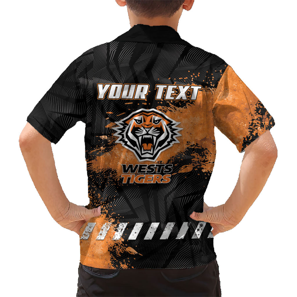 Personalized Wests Tigers Rugby Family Matching Short Sleeve Bodycon Dress and Hawaiian Shirt Tiger Mascot - Sporty Splash Art Style