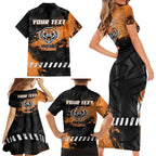 Personalized Wests Tigers Rugby Family Matching Short Sleeve Bodycon Dress and Hawaiian Shirt Tiger Mascot - Sporty Splash Art Style