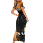 Personalized Wests Tigers Rugby Family Matching Short Sleeve Bodycon Dress and Hawaiian Shirt Tiger Mascot - Sporty Splash Art Style