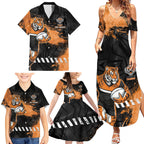 Personalized Wests Tigers Rugby Family Matching Summer Maxi Dress and Hawaiian Shirt Tiger Mascot - Sporty Splash Art Style