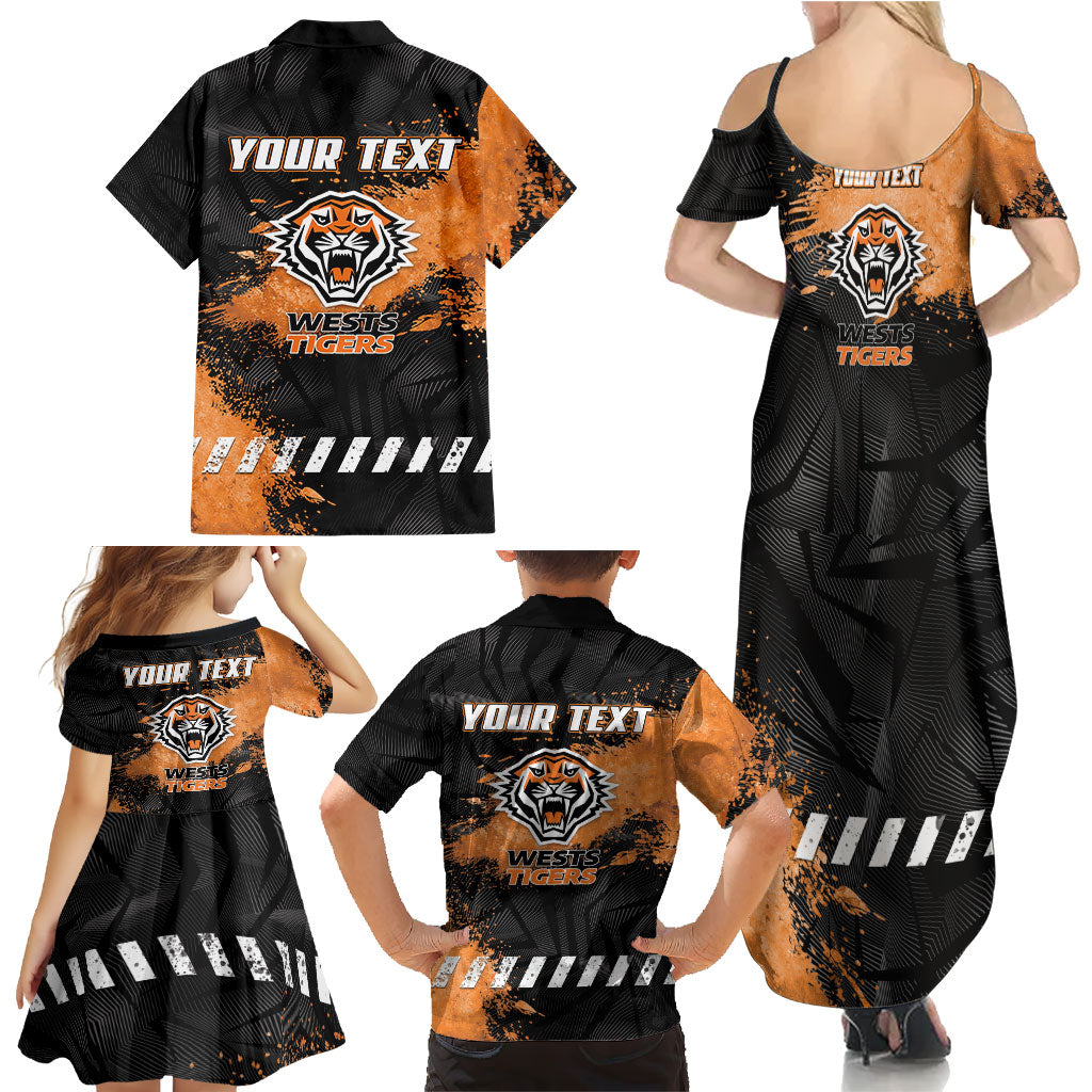 Personalized Wests Tigers Rugby Family Matching Summer Maxi Dress and Hawaiian Shirt Tiger Mascot - Sporty Splash Art Style
