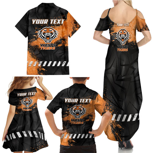 Personalized Wests Tigers Rugby Family Matching Summer Maxi Dress and Hawaiian Shirt Tiger Mascot - Sporty Splash Art Style