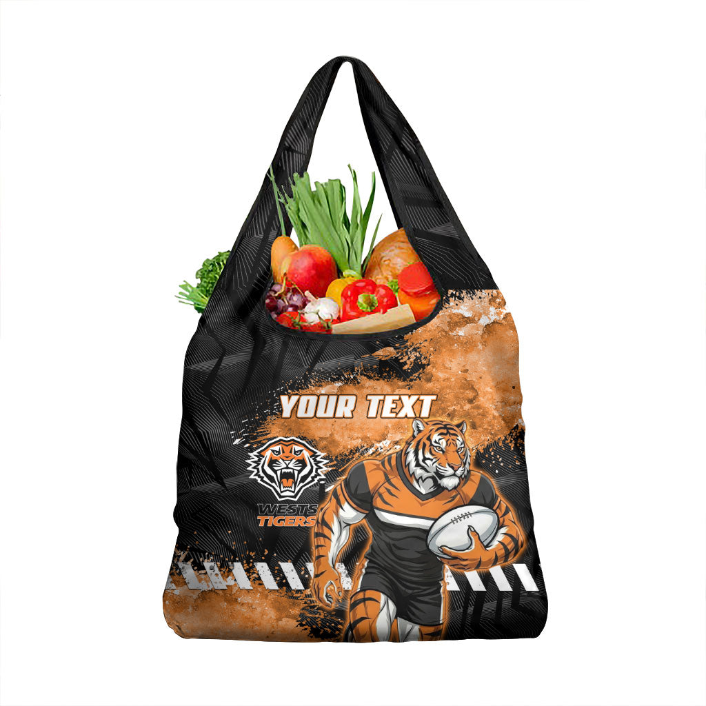 Personalized Wests Tigers Rugby Grocery Bag Tiger Mascot - Sporty Splash Art Style