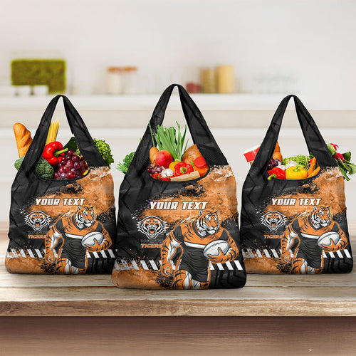 Personalized Wests Tigers Rugby Grocery Bag Tiger Mascot - Sporty Splash Art Style