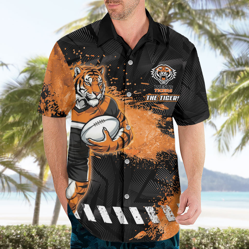 Personalized Wests Tigers Rugby Hawaiian Shirt Tiger Mascot - Sporty Splash Art Style