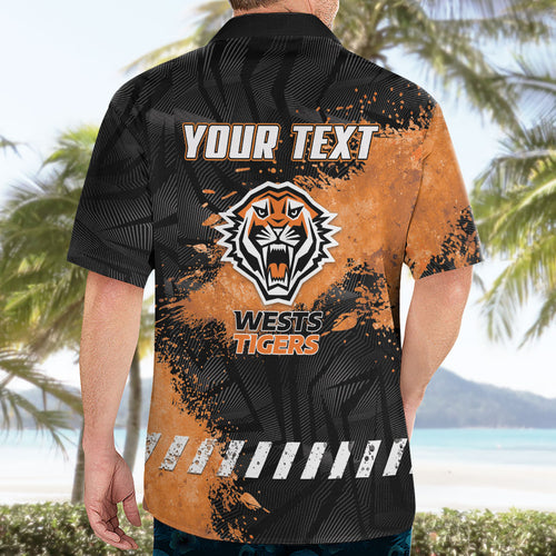 Personalized Wests Tigers Rugby Hawaiian Shirt Tiger Mascot - Sporty Splash Art Style