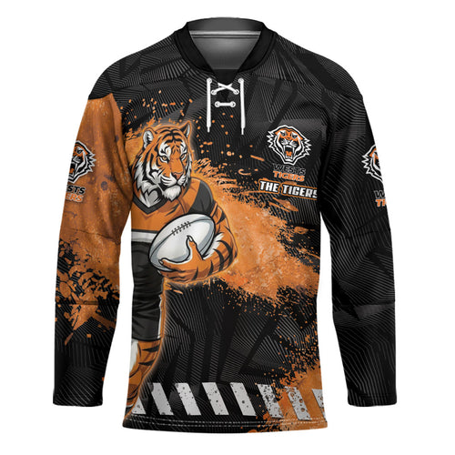 Personalized Wests Tigers Rugby Hockey Jersey Tiger Mascot - Sporty Splash Art Style