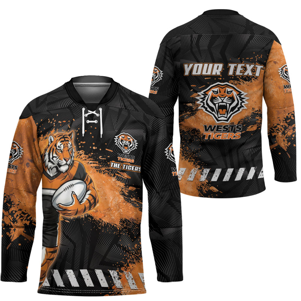 Personalized Wests Tigers Rugby Hockey Jersey Tiger Mascot - Sporty Splash Art Style