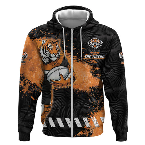 Personalized Wests Tigers Rugby Hoodie Tiger Mascot - Sporty Splash Art Style
