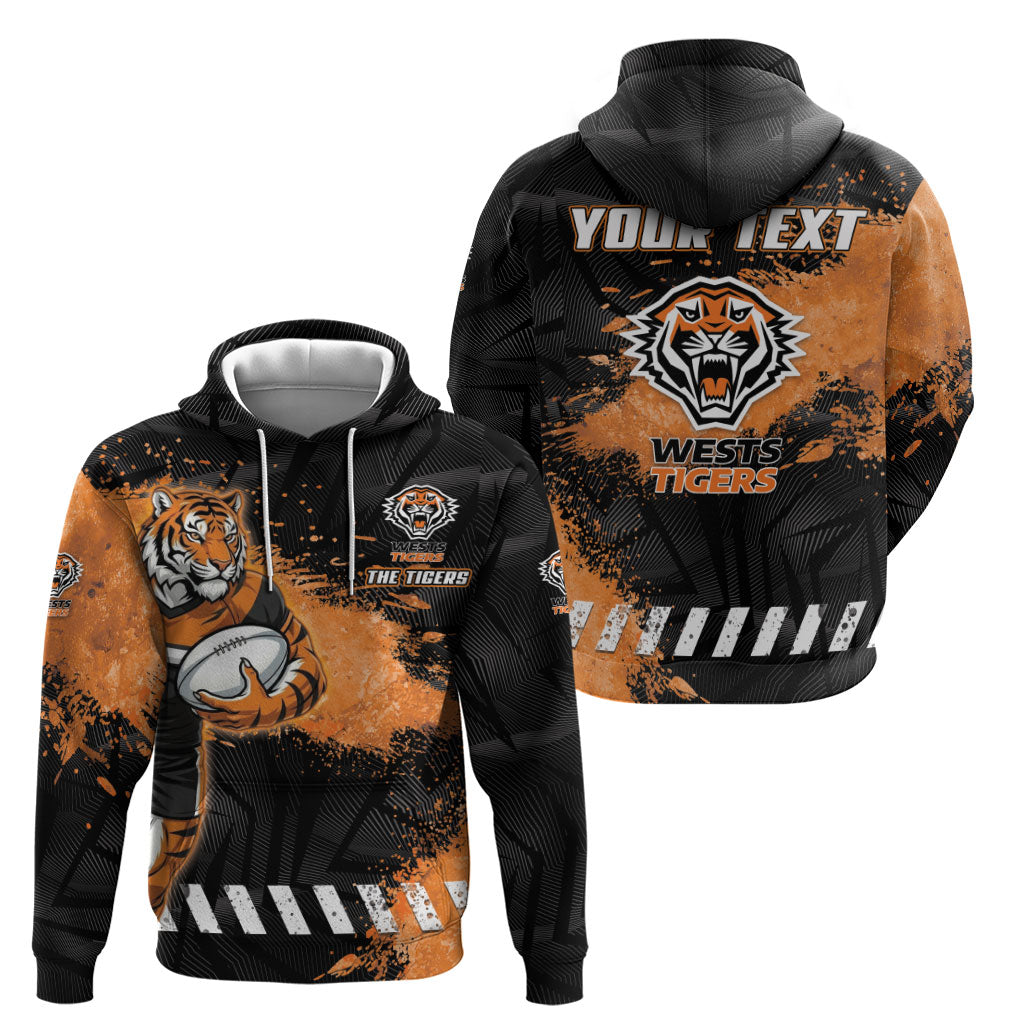 Personalized Wests Tigers Rugby Hoodie Tiger Mascot - Sporty Splash Art Style