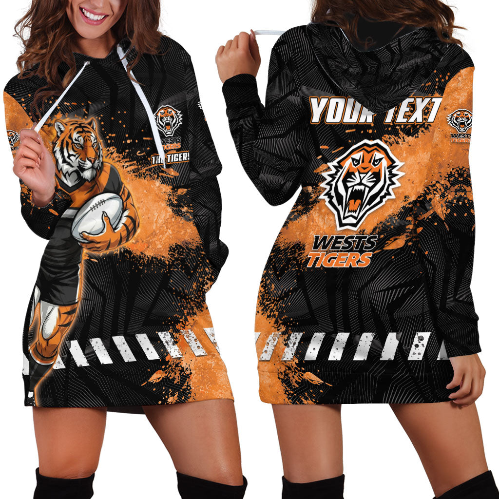 Personalized Wests Tigers Rugby Hoodie Dress Tiger Mascot - Sporty Splash Art Style
