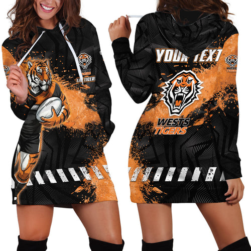 Personalized Wests Tigers Rugby Hoodie Dress Tiger Mascot - Sporty Splash Art Style