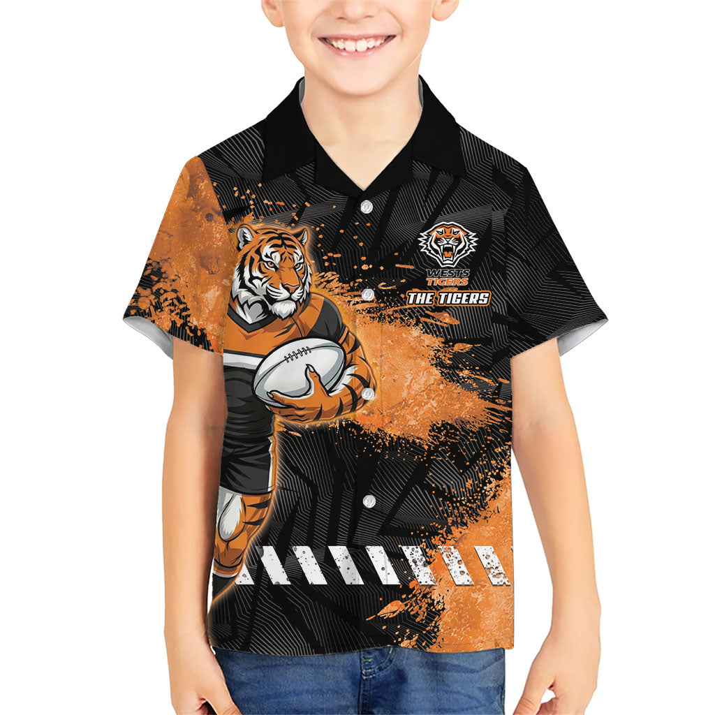 Personalized Wests Tigers Rugby Kid Hawaiian Shirt Tiger Mascot - Sporty Splash Art Style