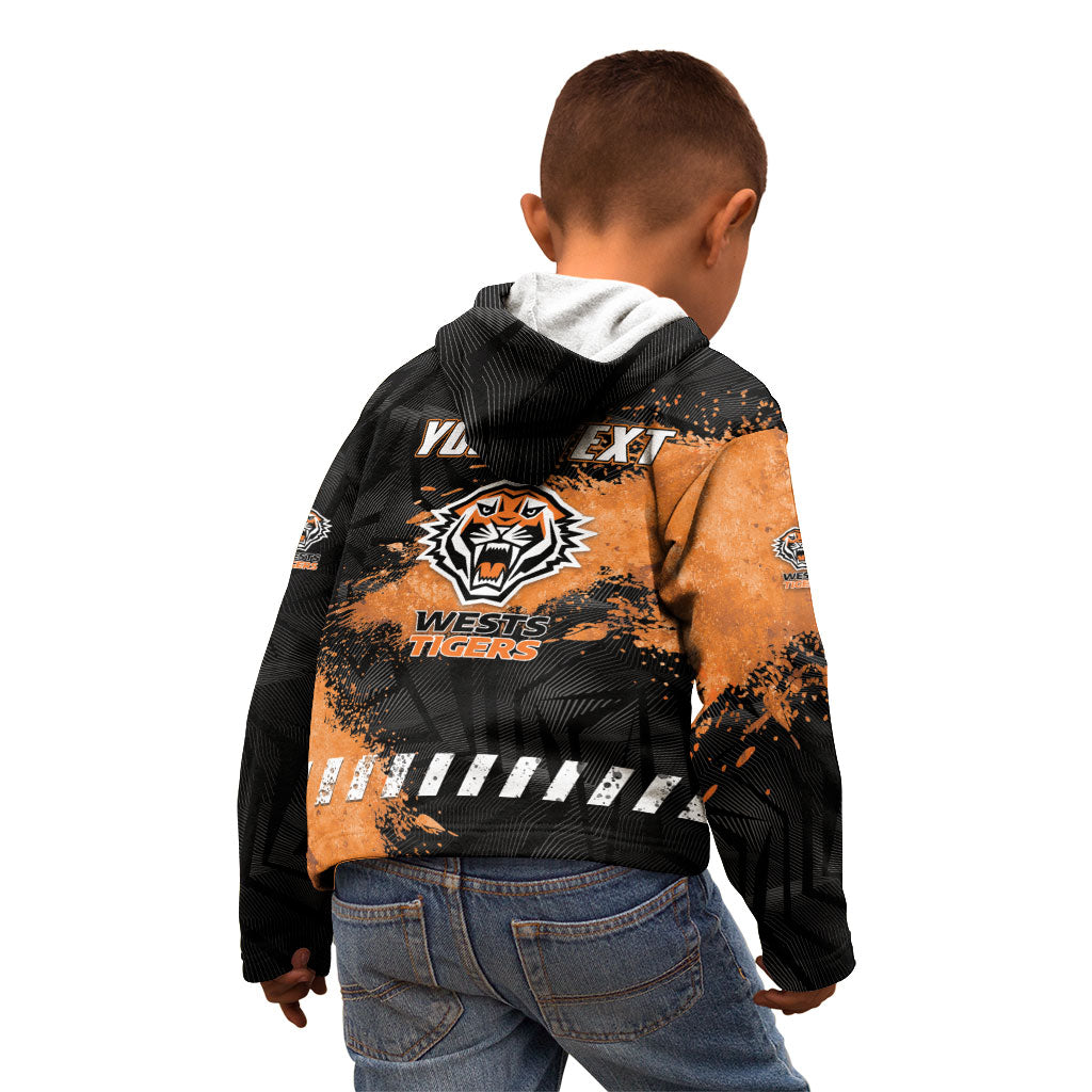 Personalized Wests Tigers Rugby Kid Hoodie Tiger Mascot - Sporty Splash Art Style