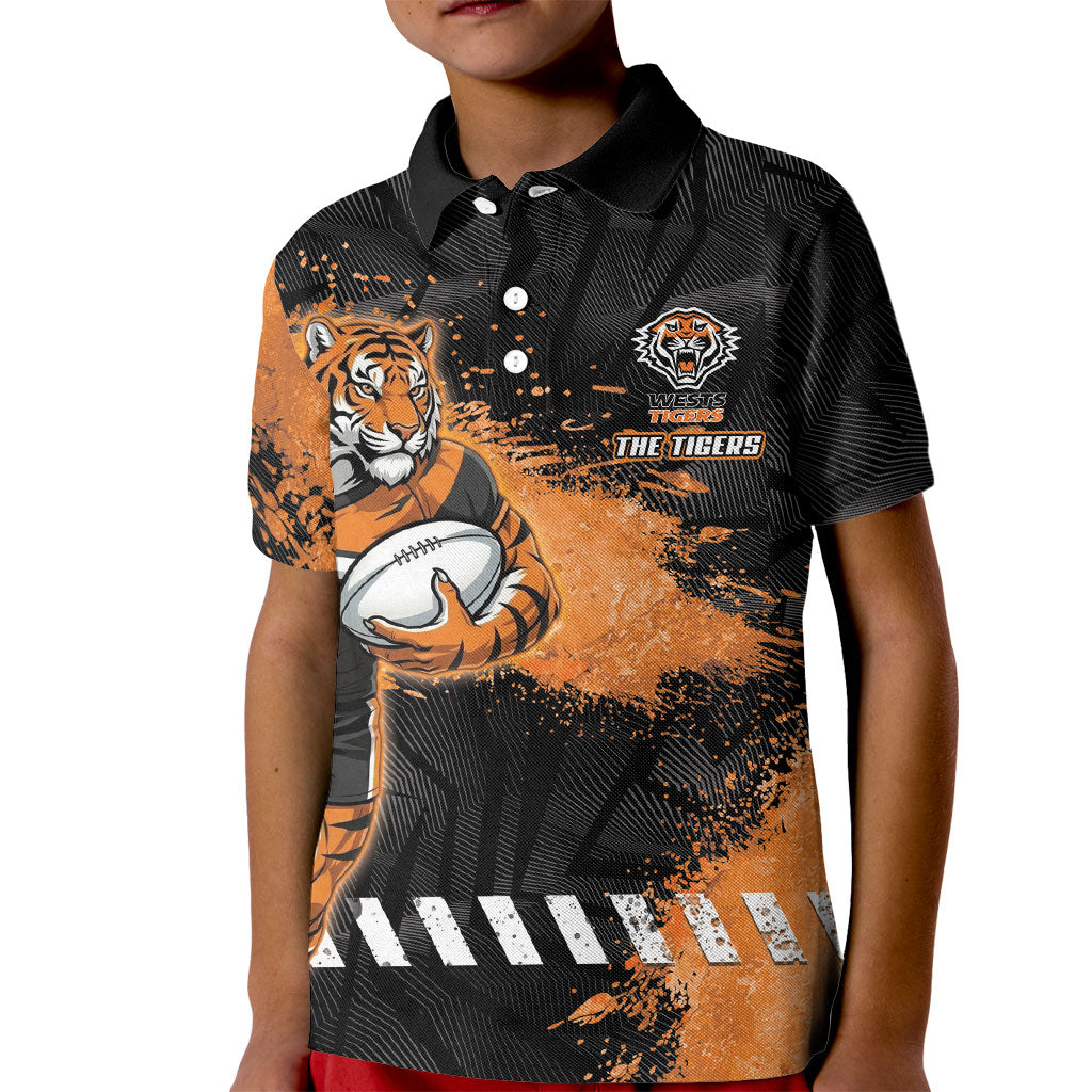 Personalized Wests Tigers Rugby Kid Polo Shirt Tiger Mascot - Sporty Splash Art Style