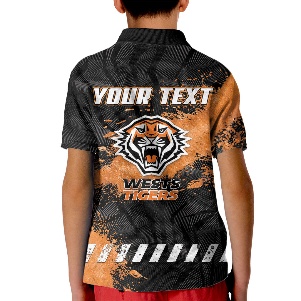 Personalized Wests Tigers Rugby Kid Polo Shirt Tiger Mascot - Sporty Splash Art Style