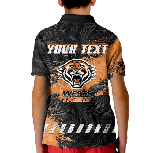 Personalized Wests Tigers Rugby Kid Polo Shirt Tiger Mascot - Sporty Splash Art Style