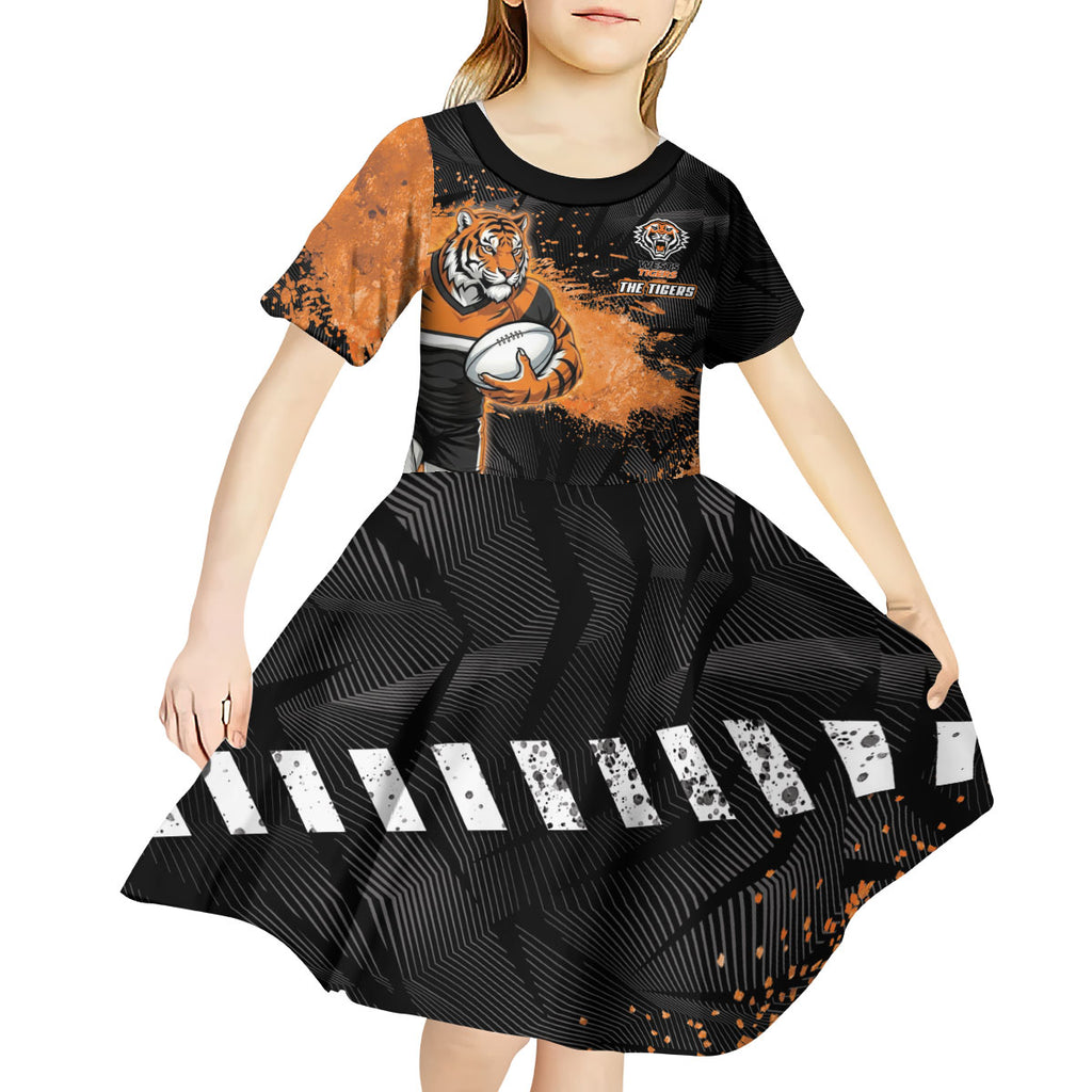 Personalized Wests Tigers Rugby Kid Short Sleeve Dress Tiger Mascot - Sporty Splash Art Style