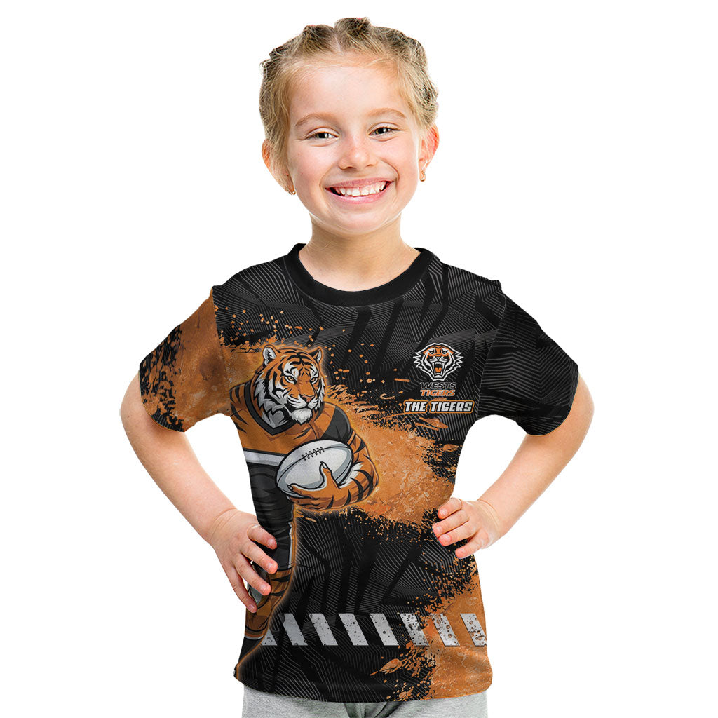 Personalized Wests Tigers Rugby Kid T Shirt Tiger Mascot - Sporty Splash Art Style