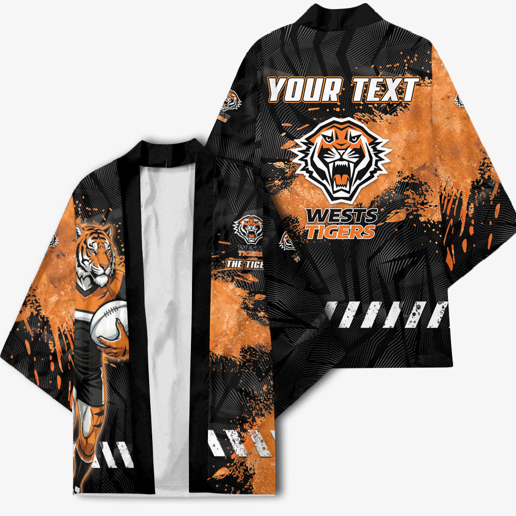 Personalized Wests Tigers Rugby Kimono Tiger Mascot - Sporty Splash Art Style