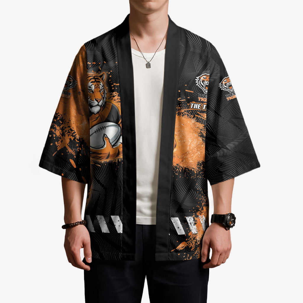 Personalized Wests Tigers Rugby Kimono Tiger Mascot - Sporty Splash Art Style