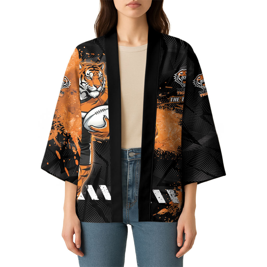 Personalized Wests Tigers Rugby Kimono Tiger Mascot - Sporty Splash Art Style