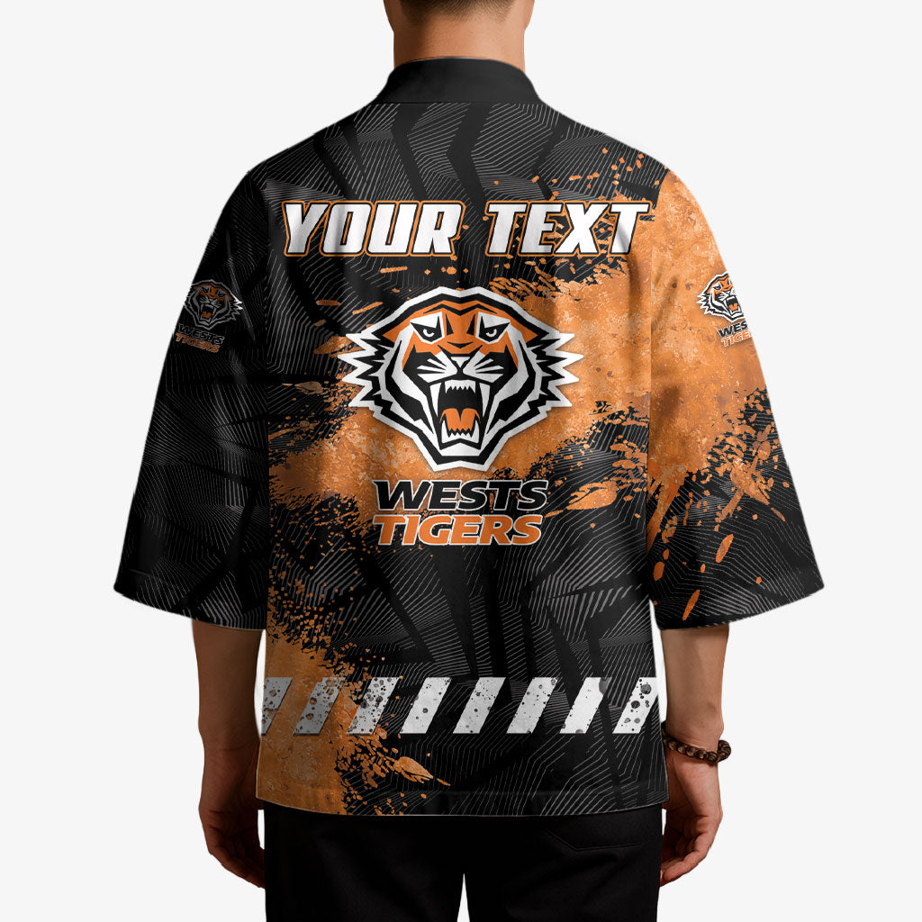 Personalized Wests Tigers Rugby Kimono Tiger Mascot - Sporty Splash Art Style