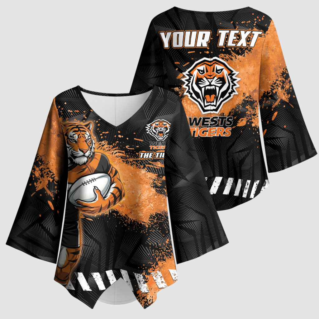 Personalized Wests Tigers Rugby Kimono Sleeve Blouse Tiger Mascot - Sporty Splash Art Style