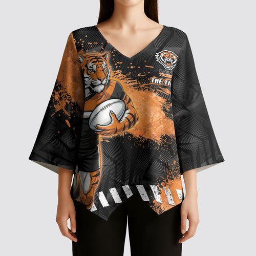 Personalized Wests Tigers Rugby Kimono Sleeve Blouse Tiger Mascot - Sporty Splash Art Style