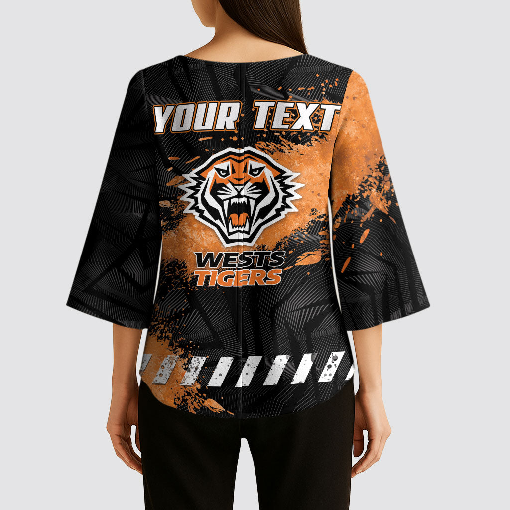 Personalized Wests Tigers Rugby Kimono Sleeve Blouse Tiger Mascot - Sporty Splash Art Style