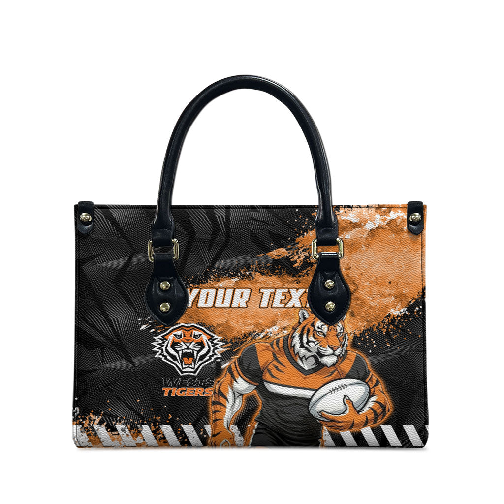 Personalized Wests Tigers Rugby Leather Bag Tiger Mascot - Sporty Splash Art Style