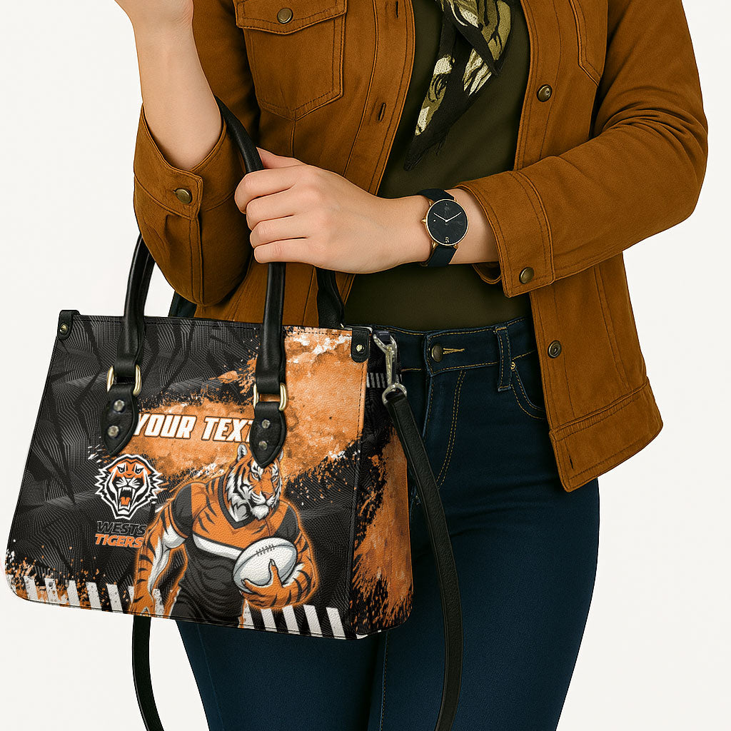 Personalized Wests Tigers Rugby Leather Bag Tiger Mascot - Sporty Splash Art Style