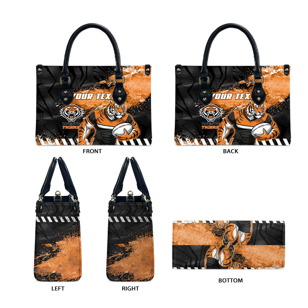 Personalized Wests Tigers Rugby Leather Bag Tiger Mascot - Sporty Splash Art Style