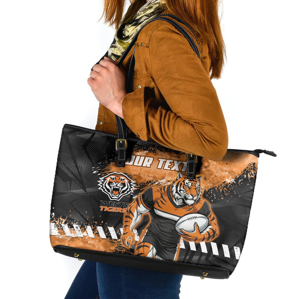 Personalized Wests Tigers Rugby Leather Tote Bag Tiger Mascot - Sporty Splash Art Style