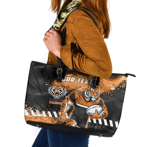 Personalized Wests Tigers Rugby Leather Tote Bag Tiger Mascot - Sporty Splash Art Style
