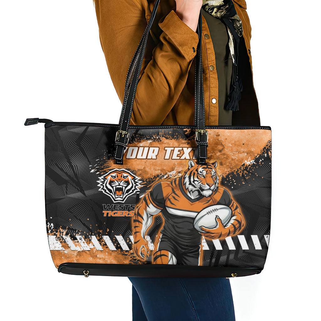 Personalized Wests Tigers Rugby Leather Tote Bag Tiger Mascot - Sporty Splash Art Style