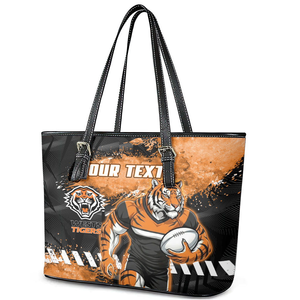 Personalized Wests Tigers Rugby Leather Tote Bag Tiger Mascot - Sporty Splash Art Style