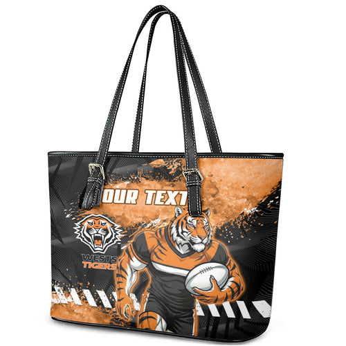 Personalized Wests Tigers Rugby Leather Tote Bag Tiger Mascot - Sporty Splash Art Style