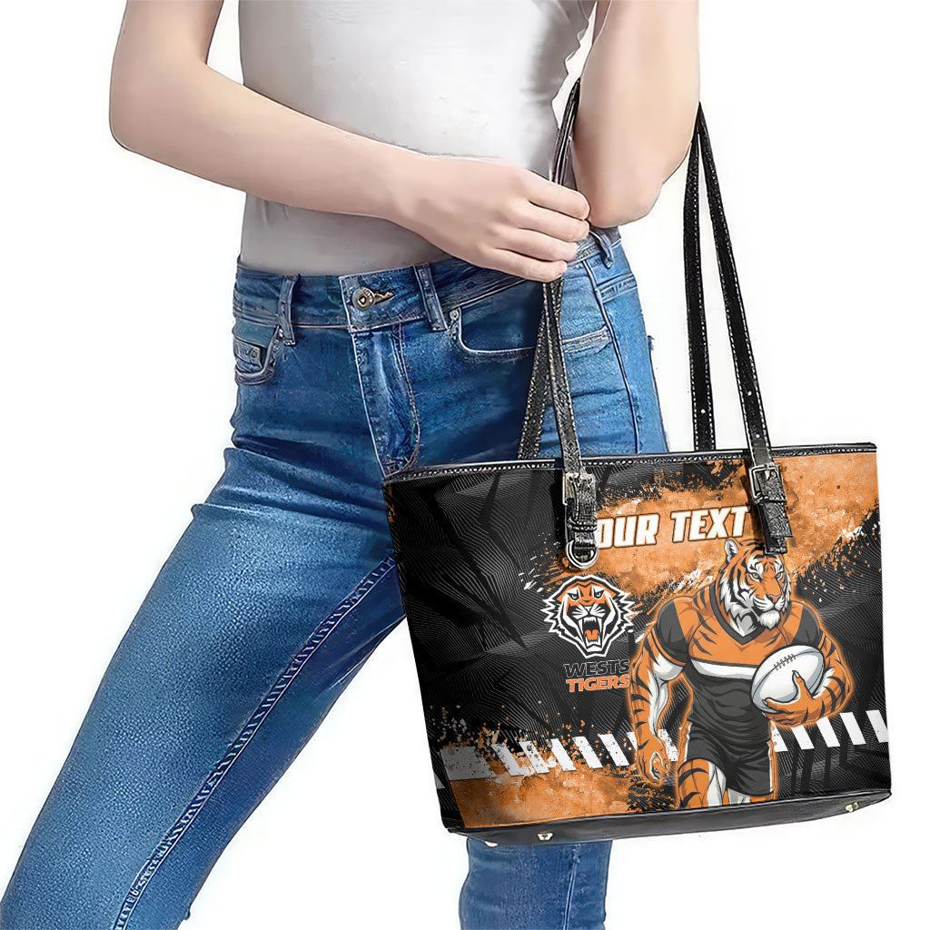 Personalized Wests Tigers Rugby Leather Tote Bag Tiger Mascot - Sporty Splash Art Style