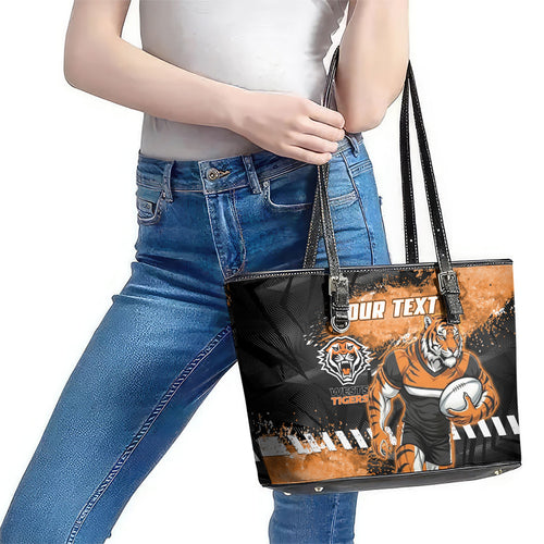 Personalized Wests Tigers Rugby Leather Tote Bag Tiger Mascot - Sporty Splash Art Style
