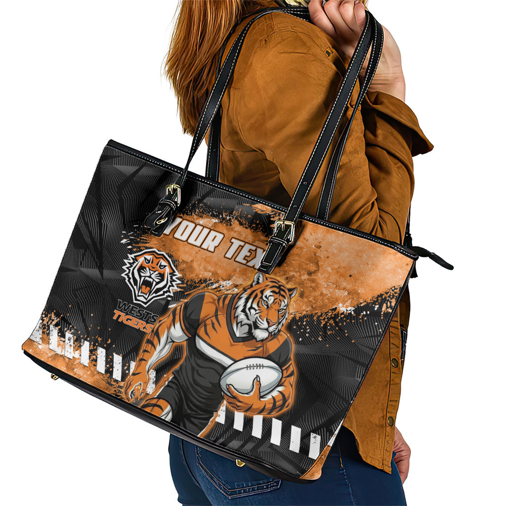 Personalized Wests Tigers Rugby Leather Tote Bag Tiger Mascot - Sporty Splash Art Style