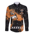 Personalized Wests Tigers Rugby Long Sleeve Button Shirt Tiger Mascot - Sporty Splash Art Style