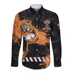 Personalized Wests Tigers Rugby Long Sleeve Button Shirt Tiger Mascot - Sporty Splash Art Style