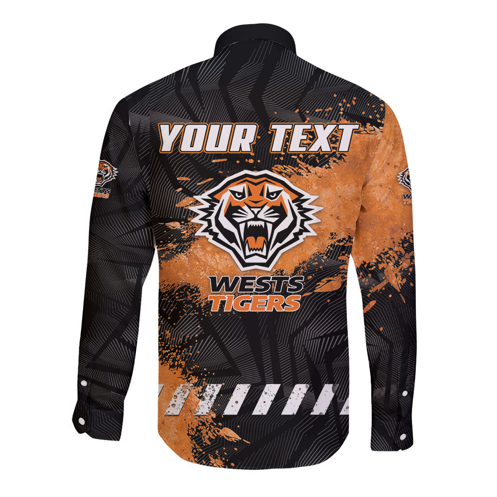 Personalized Wests Tigers Rugby Long Sleeve Button Shirt Tiger Mascot - Sporty Splash Art Style