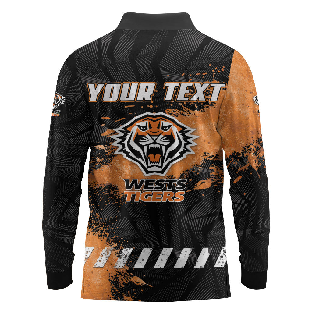 Personalized Wests Tigers Rugby Long Sleeve Polo Shirt Tiger Mascot - Sporty Splash Art Style